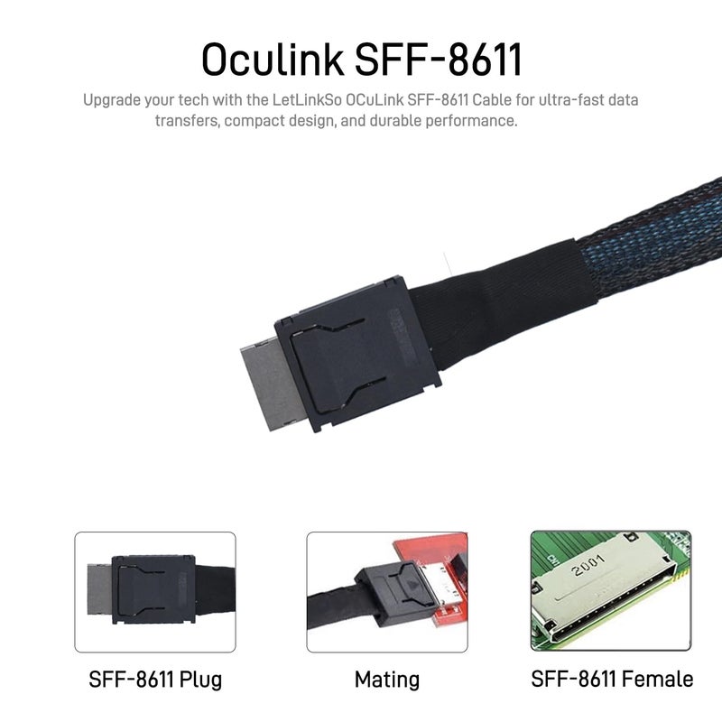 LetLinkSo Oculink Cable PCIe 4.0 SFF-8611 4i Male Extension Cable for Oculink eGPU onexGPU Mini PC SSD, 1.6 feet (50 cm) - Image 4